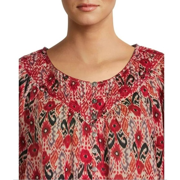 BEACHLUNCHLOUNGE Printed Peasant Top with Embroidered‎ Yoke Women's XL - Picture 5 of 13